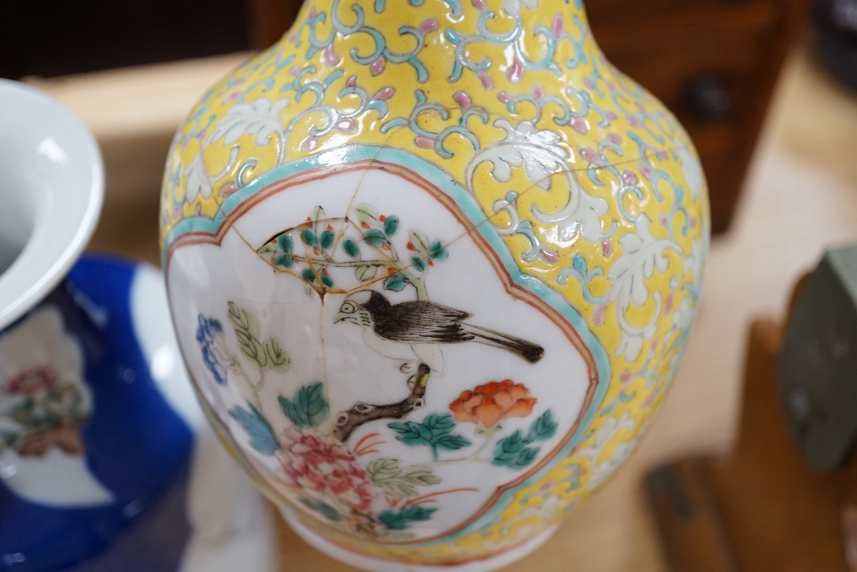 Two late 19th century Chinese porcelain vases, 31cm high, a/f